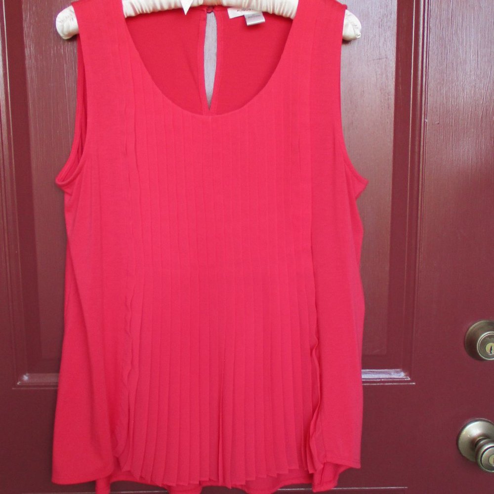 August Silk Sleeveless Top Sz XL Coral Pink Pleated